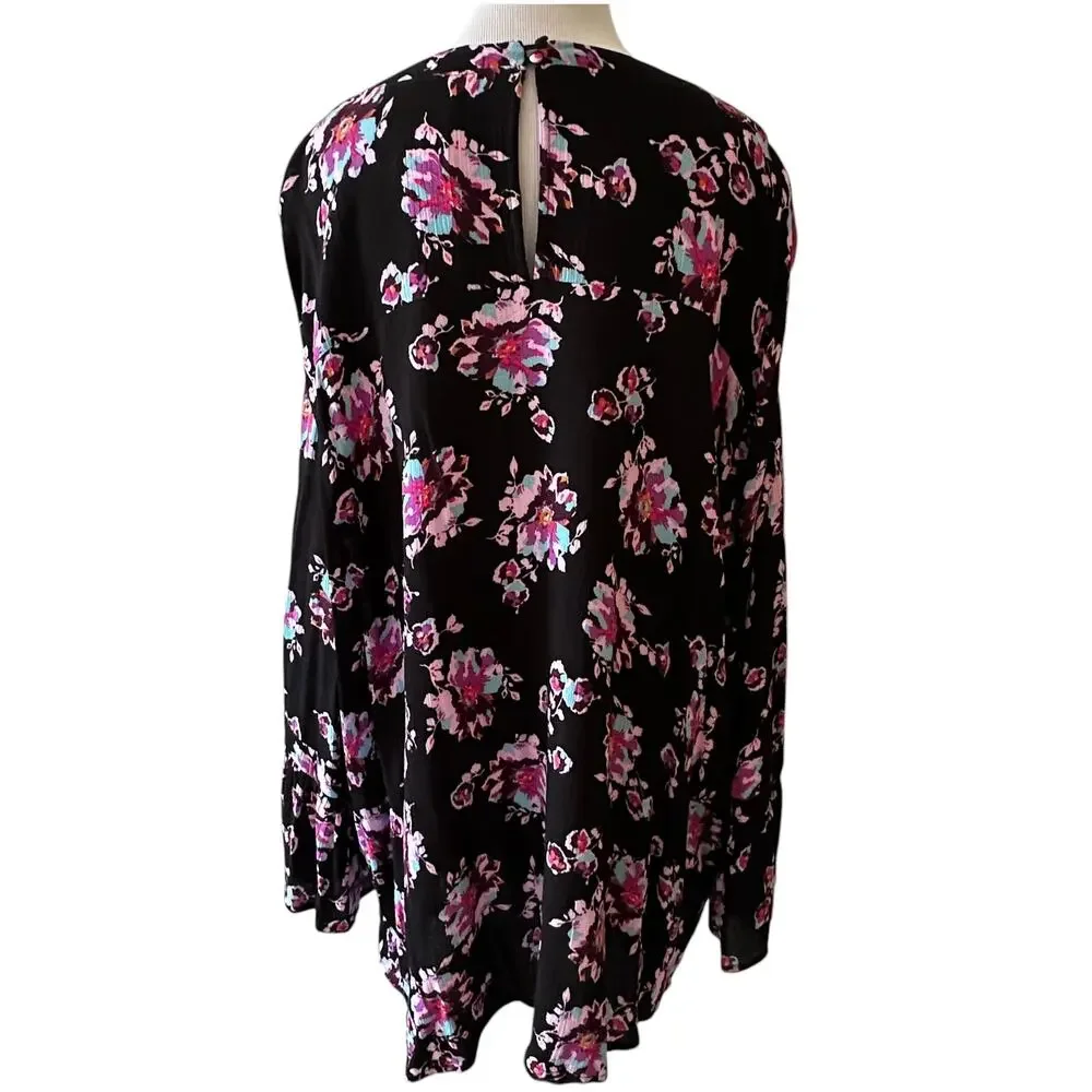 Lane Bryant NEW Floral Keyhole Tunic Womens Size 22 Petite Black Multicolor Top